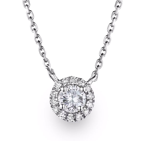 Lumia 1.00ct Lab Diamond Halo Necklace in 9K White Gold G/Vs